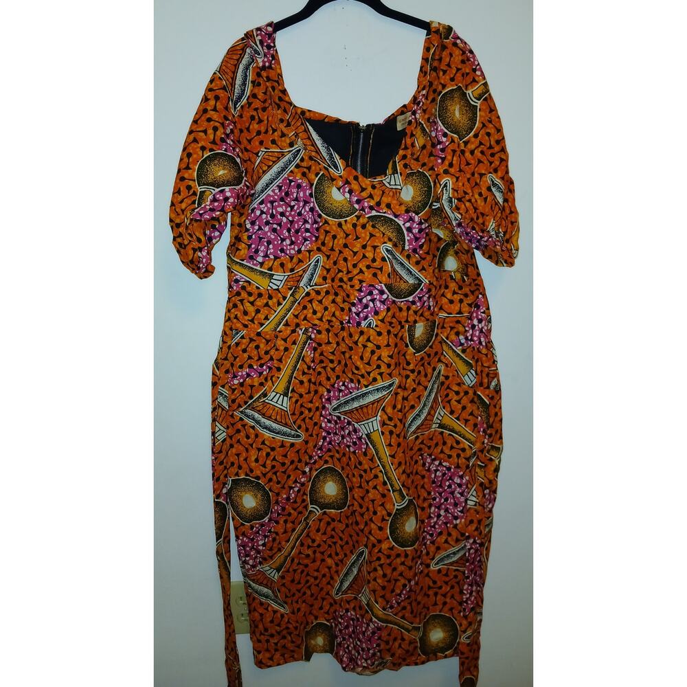 Nigerian Grass Field Cotton Wax Print Ethnic Fabric Dress 20 Orange Pink
